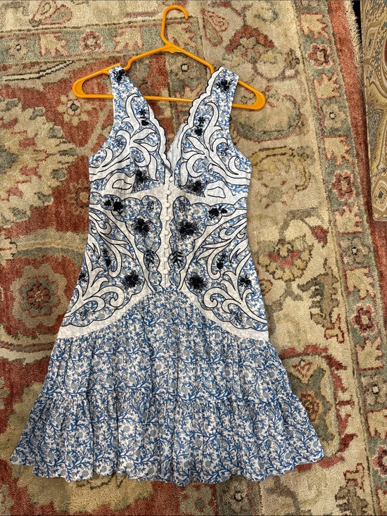 Anthropologie Dresses & Skirts - Anthropologie Blue and White Paisley Tiered V-Neck Mini Dress
